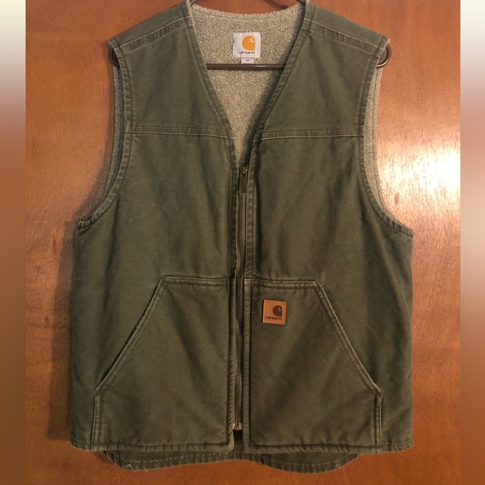 Carhartt Men’s Vest, relaxed fit washed duck Sherpa-lined vest